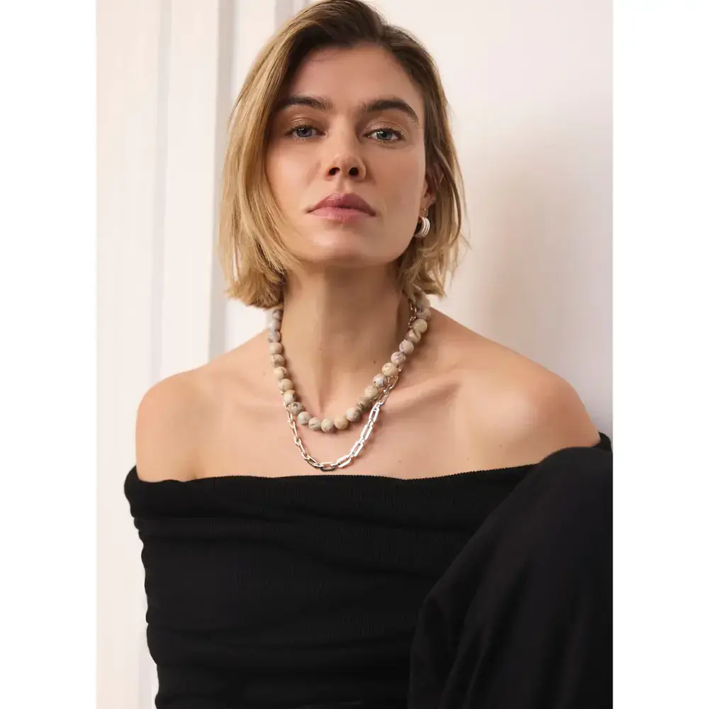 Mint Velvet Beaded and Chain Layered Necklace